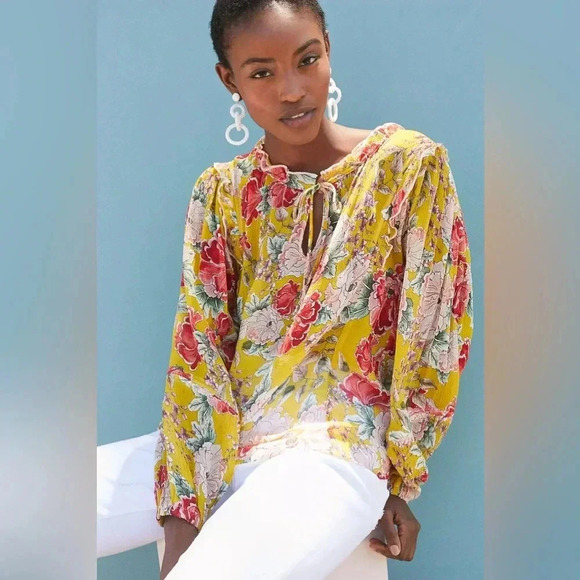 DOLAN Anthropologie Artemisia Silk Peasant Top - Picture 2 of 9